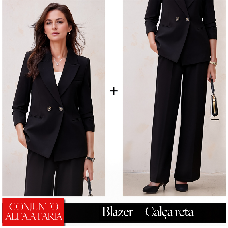 Conjunto Ravello – Alfaiataria feminina elegante com blazer e calça de cintura alta