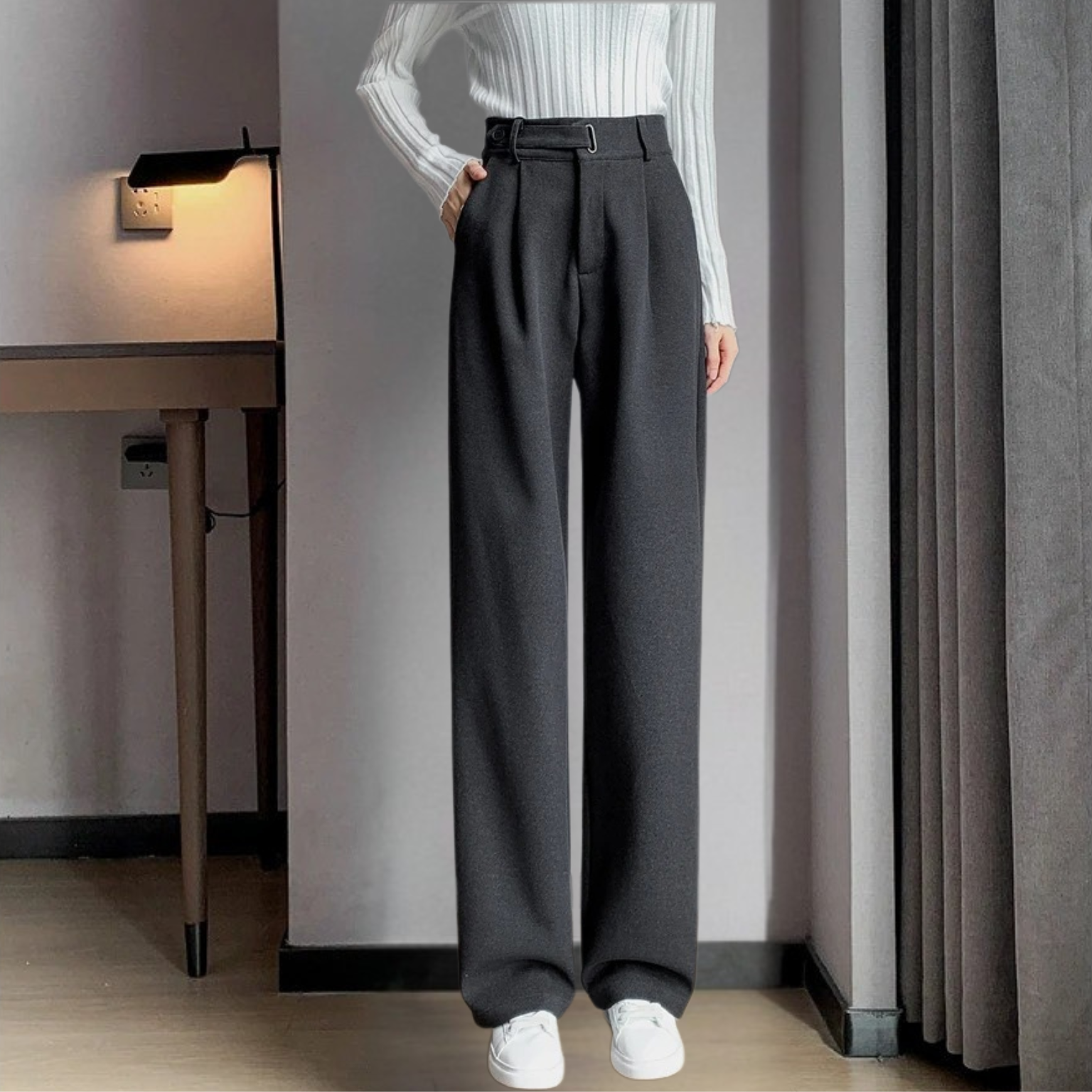 Calça Bella – Calça social feminina de inverno com lã e cintura alta