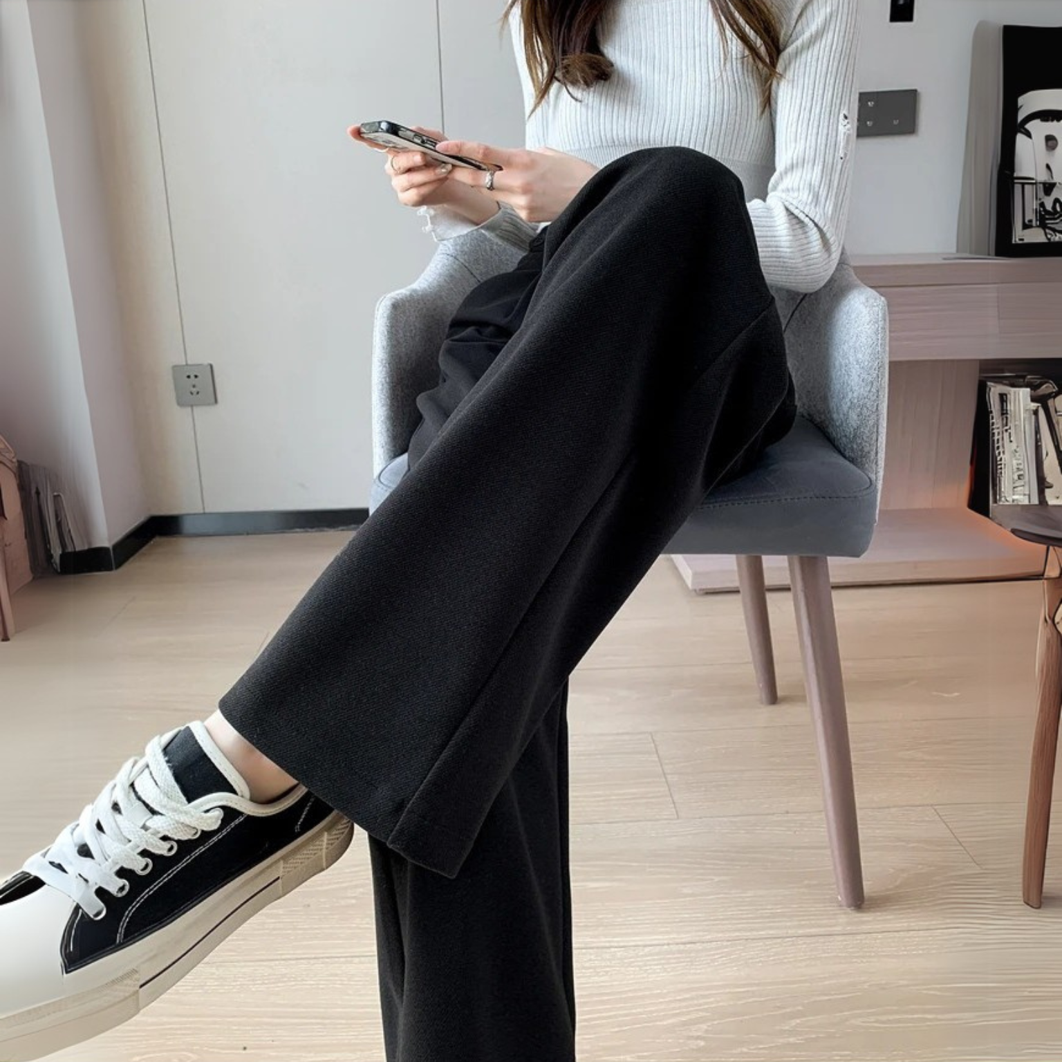 Calça Bella – Calça social feminina de inverno com lã e cintura alta