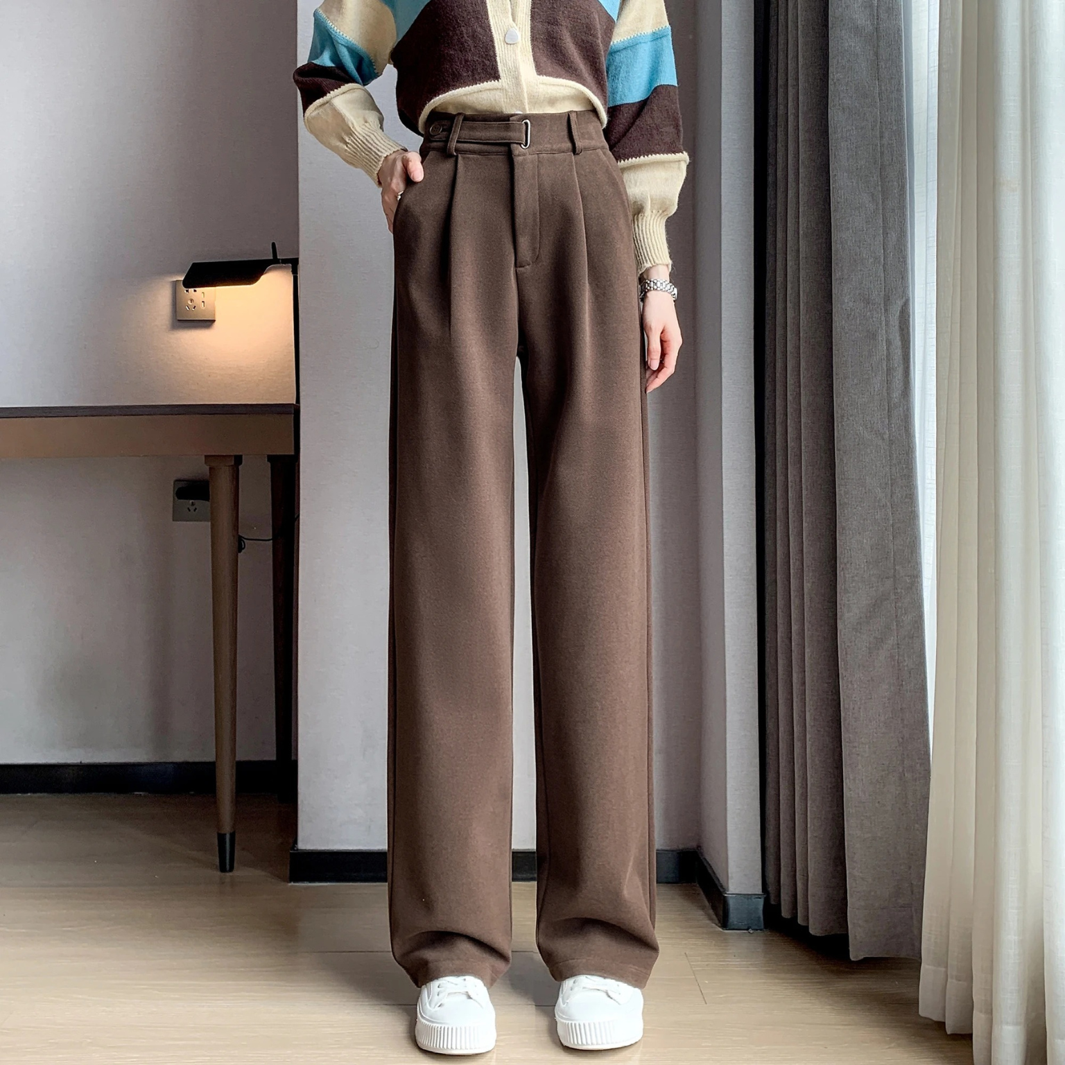 Calça Bella – Calça social feminina de inverno com lã e cintura alta