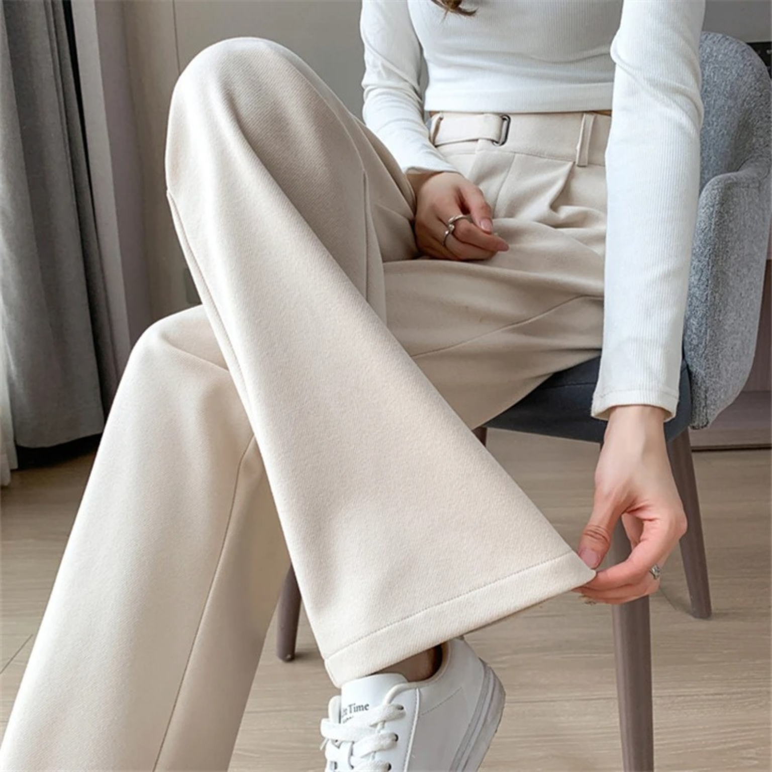 Calça Bella – Calça social feminina de inverno com lã e cintura alta