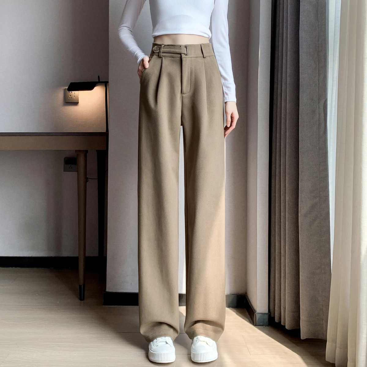 Calça Bella – Calça social feminina de inverno com lã e cintura alta