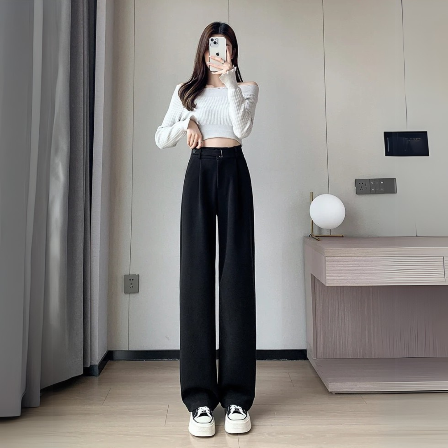 Calça Bella – Calça social feminina de inverno com lã e cintura alta